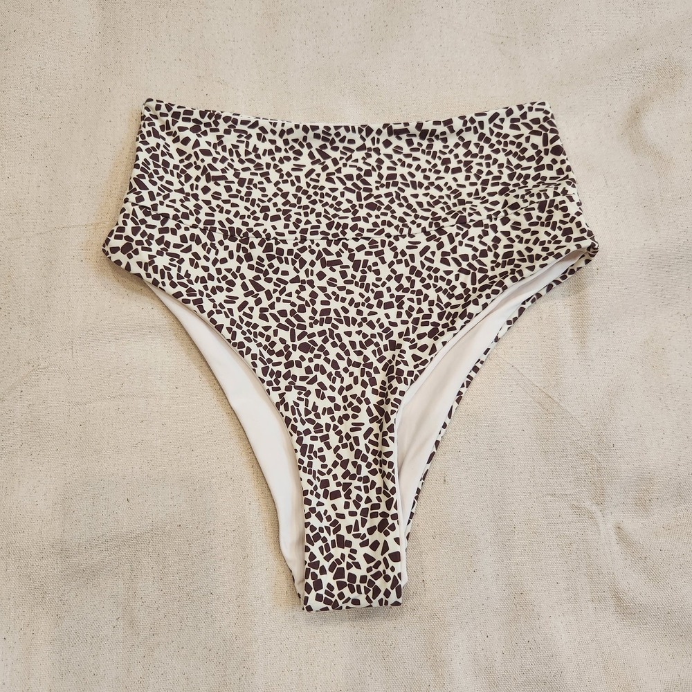 New Revolve S Poema Swim High-Waisted Bikini Bottoms Wild Cat Abstract Espresso